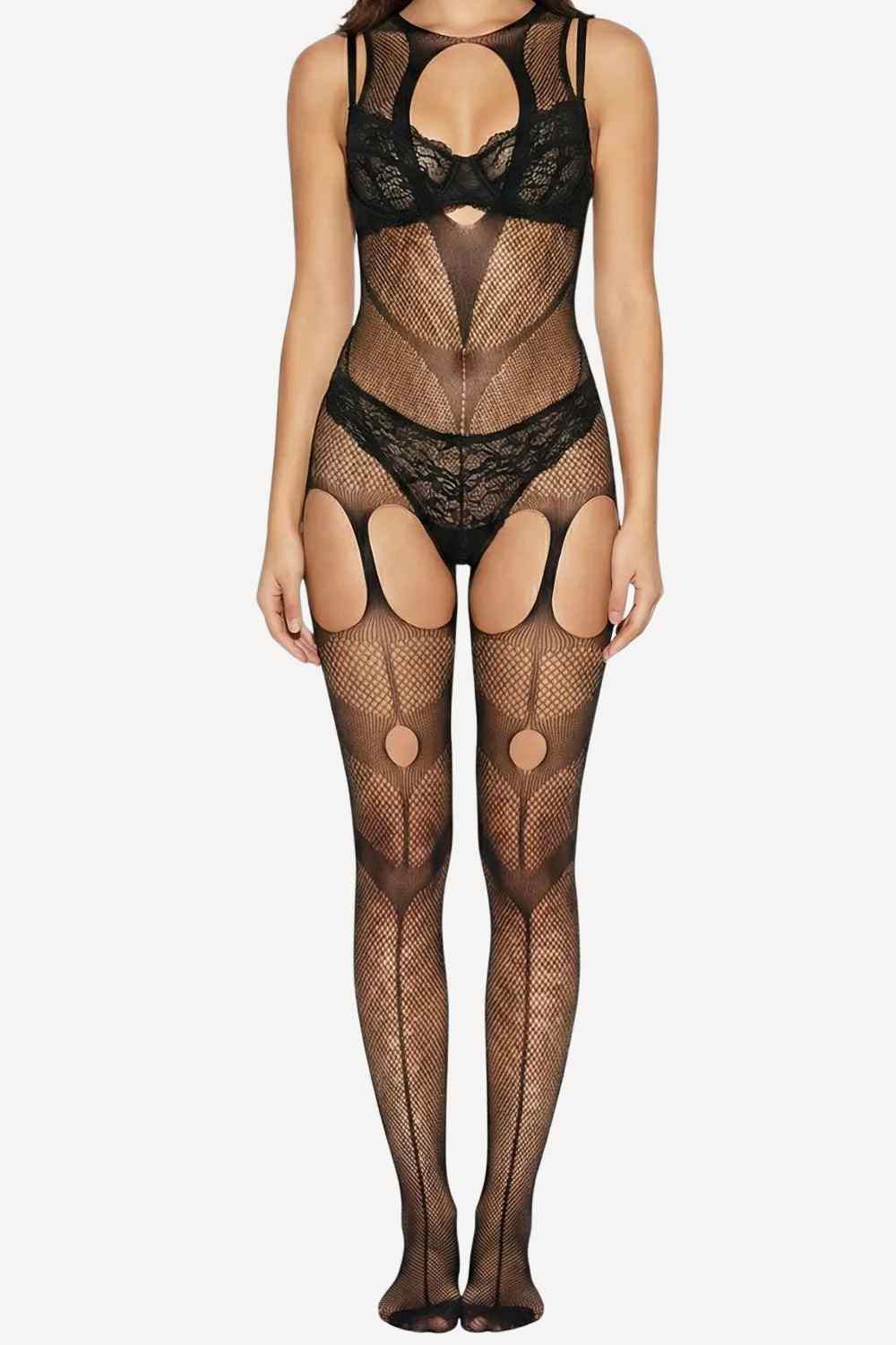 Black Eclipse Keyhole Lace Bold Lining Bodystocking