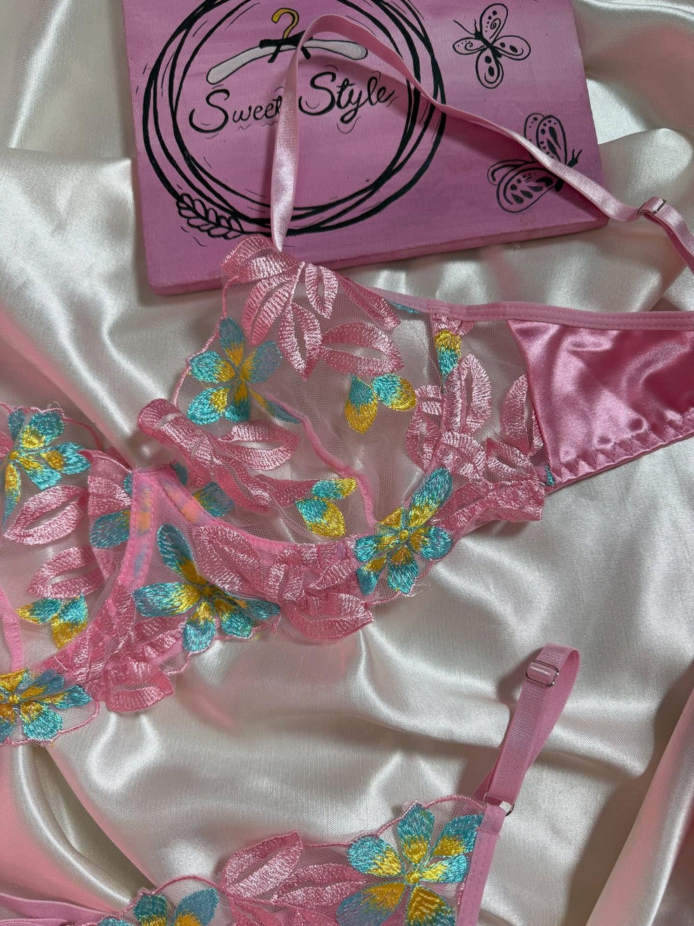 Premium Floral Embroidered Net Bra Set
