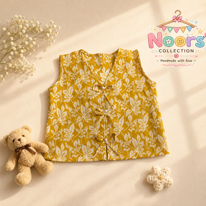Girls Mustard Floral Co-ord Set – Top & Shorts- Noor's Collection