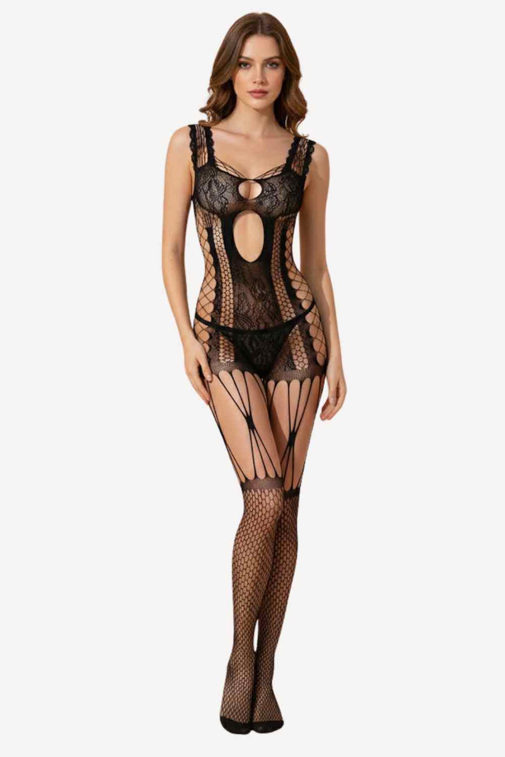 Monochrome Half Cut Spider Net Body Stocking