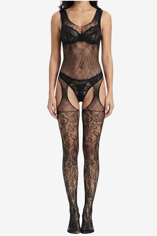 Rose Lace Half Cut Hole Bodystocking