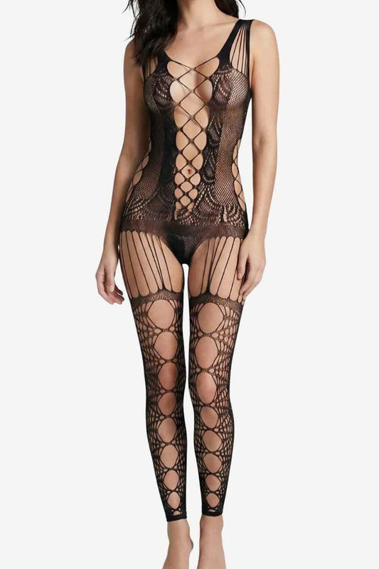 Sexy Hollow Out Sleeveless Open Crotch Body Stocking